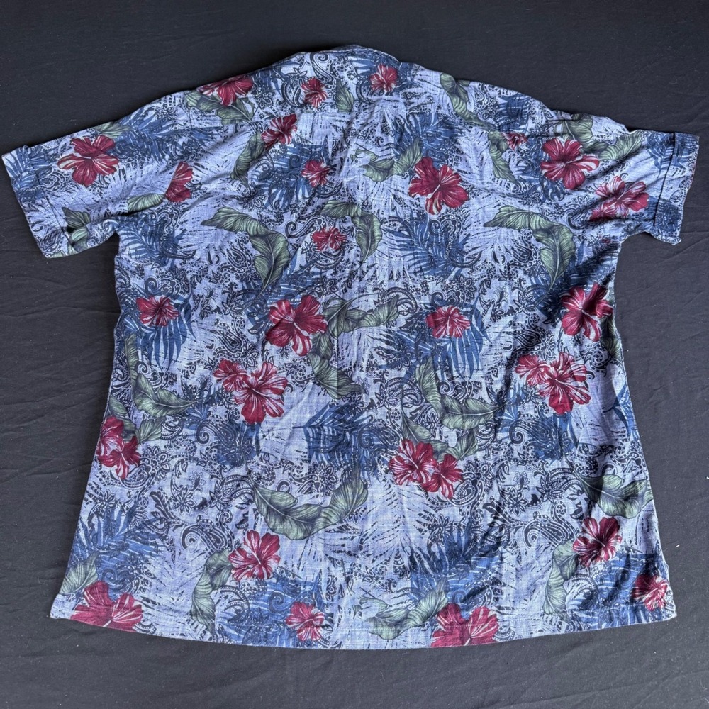 Tasso Elba Island Mens XL Blue Tropical Floral Paisley Cotton Button Up Shirt - Picture 8 of 8